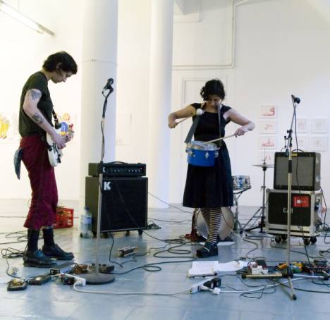 Carla Bozulich with a drum